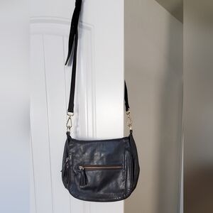 Alberto di Canio Vtg Italy Black Leather Multi-Compartment Crossbody Bag, EUC
